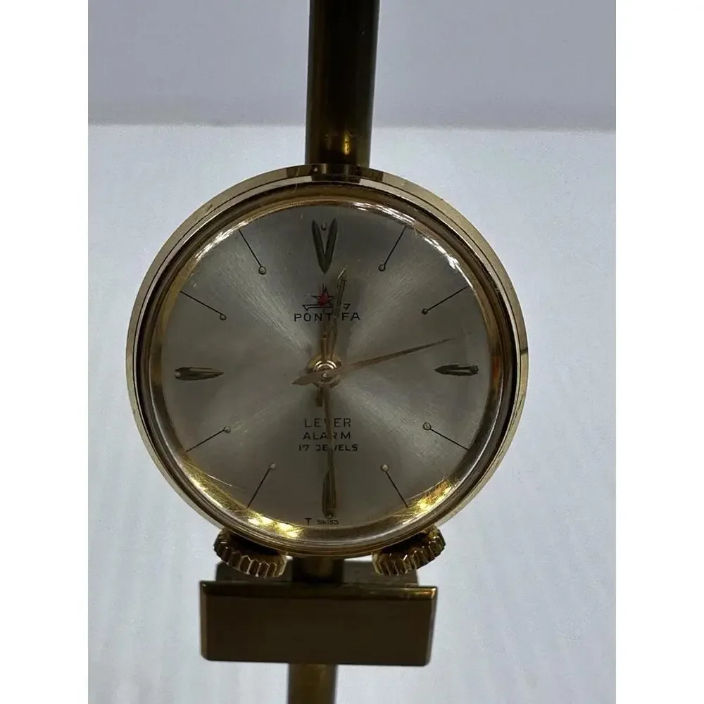 Vintage Pontifa Lever Alarm 17 Jewel Swiss Watch Lamppost‎ Working Clock & Light